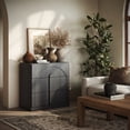 thumbnail image 5 of BELLEZE Sideboard Cabinet with 3 Drawers, Modern Wood Buffet Cabinet with Arc Design, Large Fluted Sideboard with Storage for Dining Room Living Room Entryway, Ebony, 5 of 7