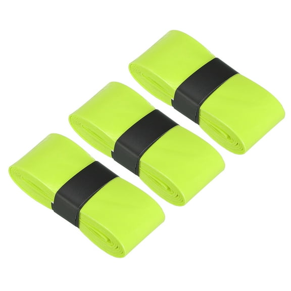 Tennis Racket Grip Tape, PU Racquet Overgrip with Damping Ridges Anti-Slip Absorbent Perforated Handle Grip Flat Adhesive for Badminton Pickleball, Fluorescent Yellow 3 Pack