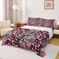 Manfei Cheetah Leopard Print 3pcs Twin Sheet Sets for Female Girls,Animal Print Patchwork Twin Fitted Sheet,Black Pink Breathable Flat Sheet,Super Cozy Room Decor