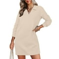thumbnail image 3 of Efsteb 2025 Fall Fashion Long Sleeve Dress for Women Lapel V Neck Sweatshirt Dress Business Casual Work Dress with Pockets (Khaki,XL), 3 of 7