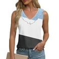 thumbnail image 2 of Lenpel Women's Tank Tops Summer Casual V Neck Ruffle Trim Color Block Sleeveless T Shirts Cami Tunic Tee Blouses, 2 of 6