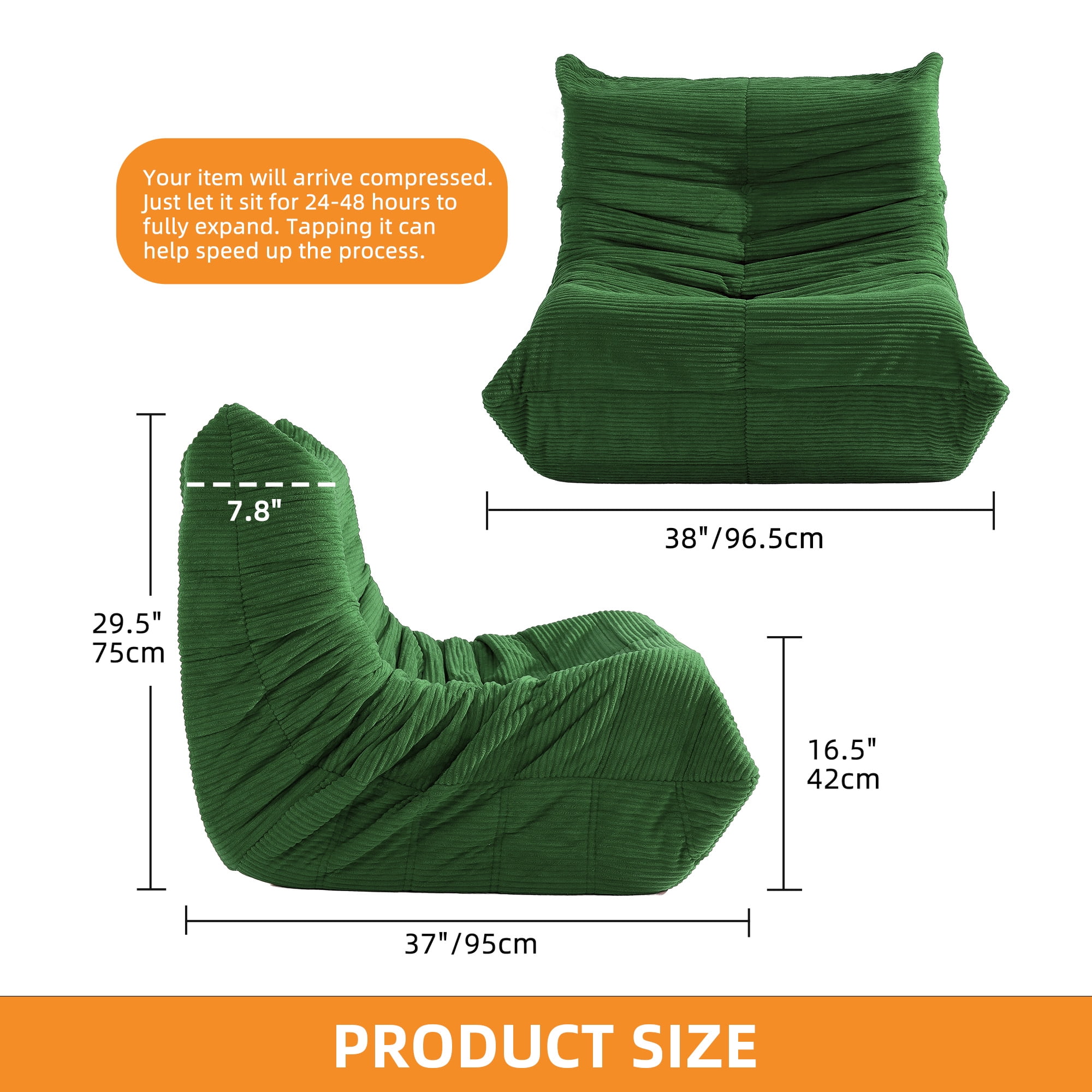 Craftian Bean Bag Chair with High Back, Giant Lazy Floor Sofa for Adult, Single Comfy Togo Sofa with Memory Foam, Green
