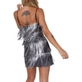 thumbnail image 6 of Coduop Women's Glitter Spaghetti Strap Mini Dress Sleeveless Backless Sequins Tassel Party Dress, 6 of 7