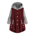 thumbnail image 1 of Women Plus Size Button Coat Patchworl Tops Hooded Pullover Loose Sweater Coat, 1 of 5