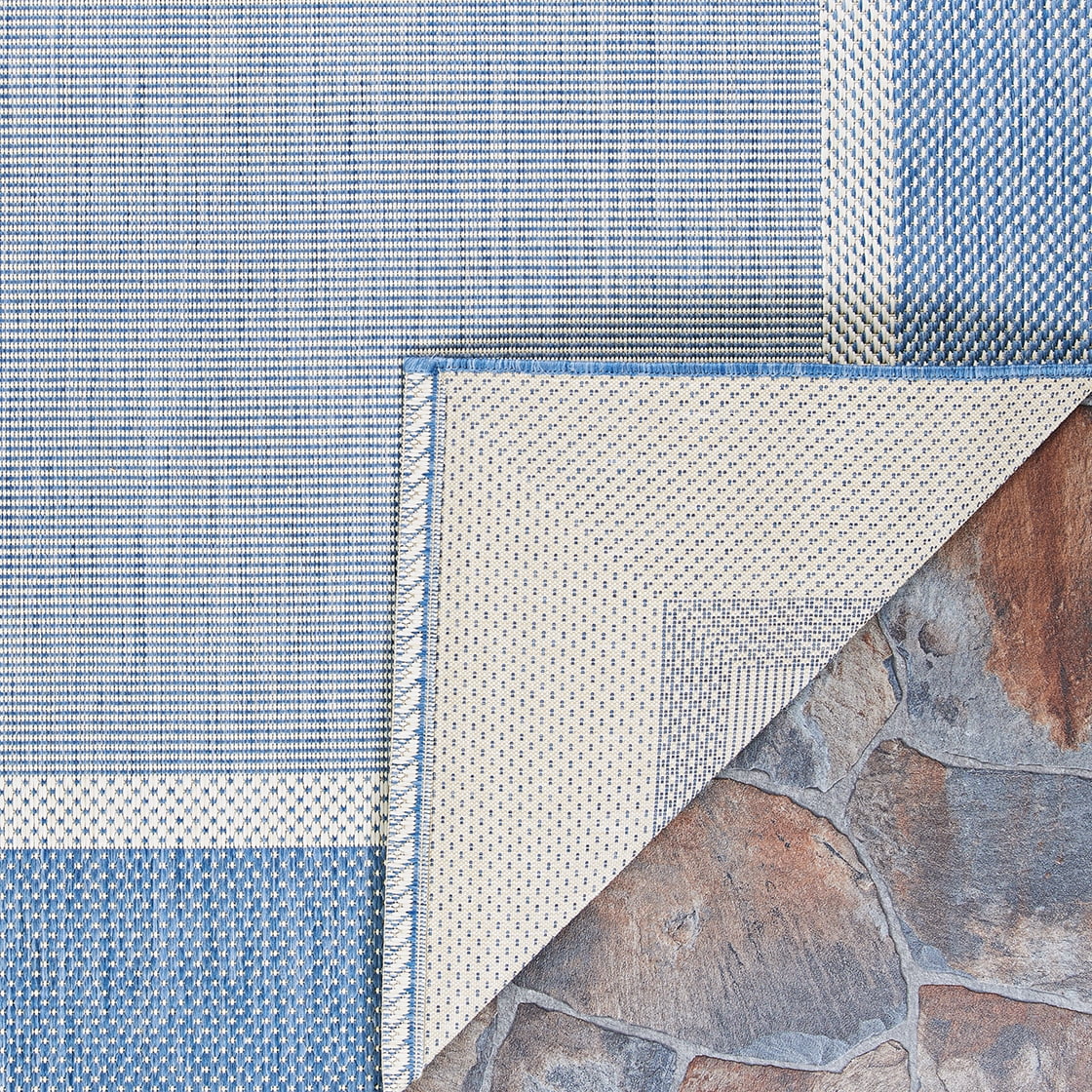 Couristan Recife Stria Texture Indoor/Outdoor Rug, 8'6", Round, Champagne- Blue Color, Hose Washable, 5526/1212