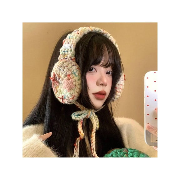 Forest Style  Bowknot Knitted Wool Ear Muffs For Women Winter Warmth Cold Protection Ear Covers Ear Warmers Ear Bags
