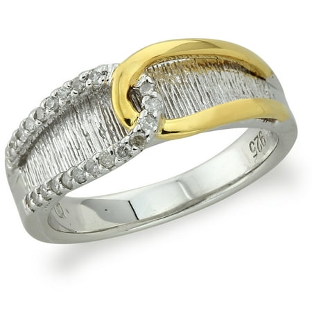 Sterling Silver Diamond Band in 14k Yellow Gold Accent