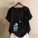 thumbnail image 2 of Vestidos Casuales Para Mujer, Blusas De Mujer De Moda Blusa tipo túnica informal de lino con estampado de peces del océano y botones de manga corta para mujer, 2 of 4