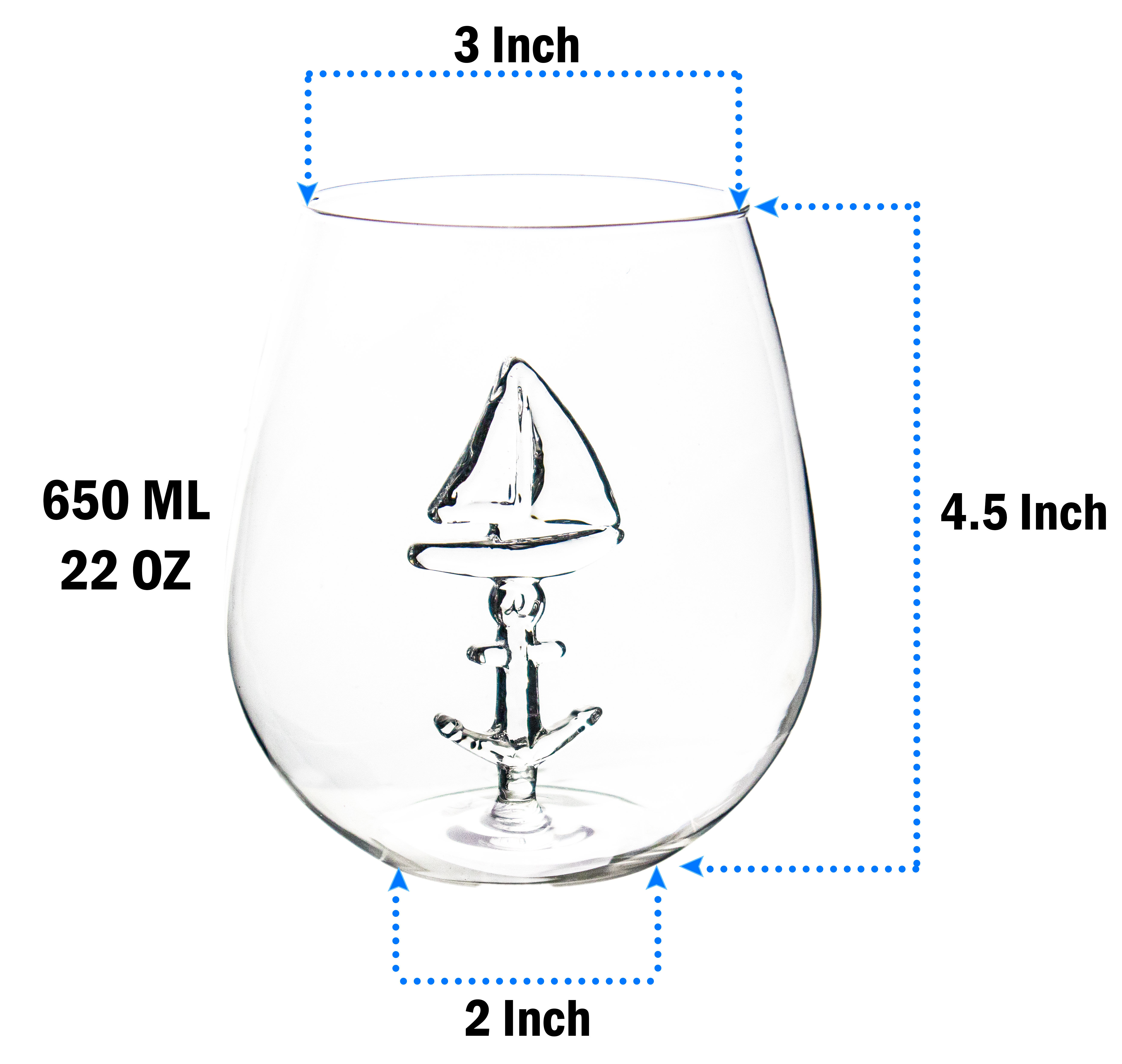 Sail Boat Wine Glass with 3D Sailboat and Nautical Anchor Design