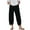 Black, variant on WIZUTIZ Linen Pants for Women Capris Soft Stylish Loose Wide Leg Palazzo Pants Spandex Elastic Mid Rise 3/4 Length Sweatpants Solid Tailored with Pockets Beach Pants for Ladies Gym Outdoor Black