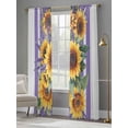 thumbnail image 4 of Sunflower Sheer Curtains 96 Inch Length 2 Panels Set, Yellow Summer Floral Purple Striped Farmhouse Voile Window Treatment Semi Sheer Long Curtains Drapes for Bedroom/Living Room/Kitchen 52"x96"x2, 4 of 7