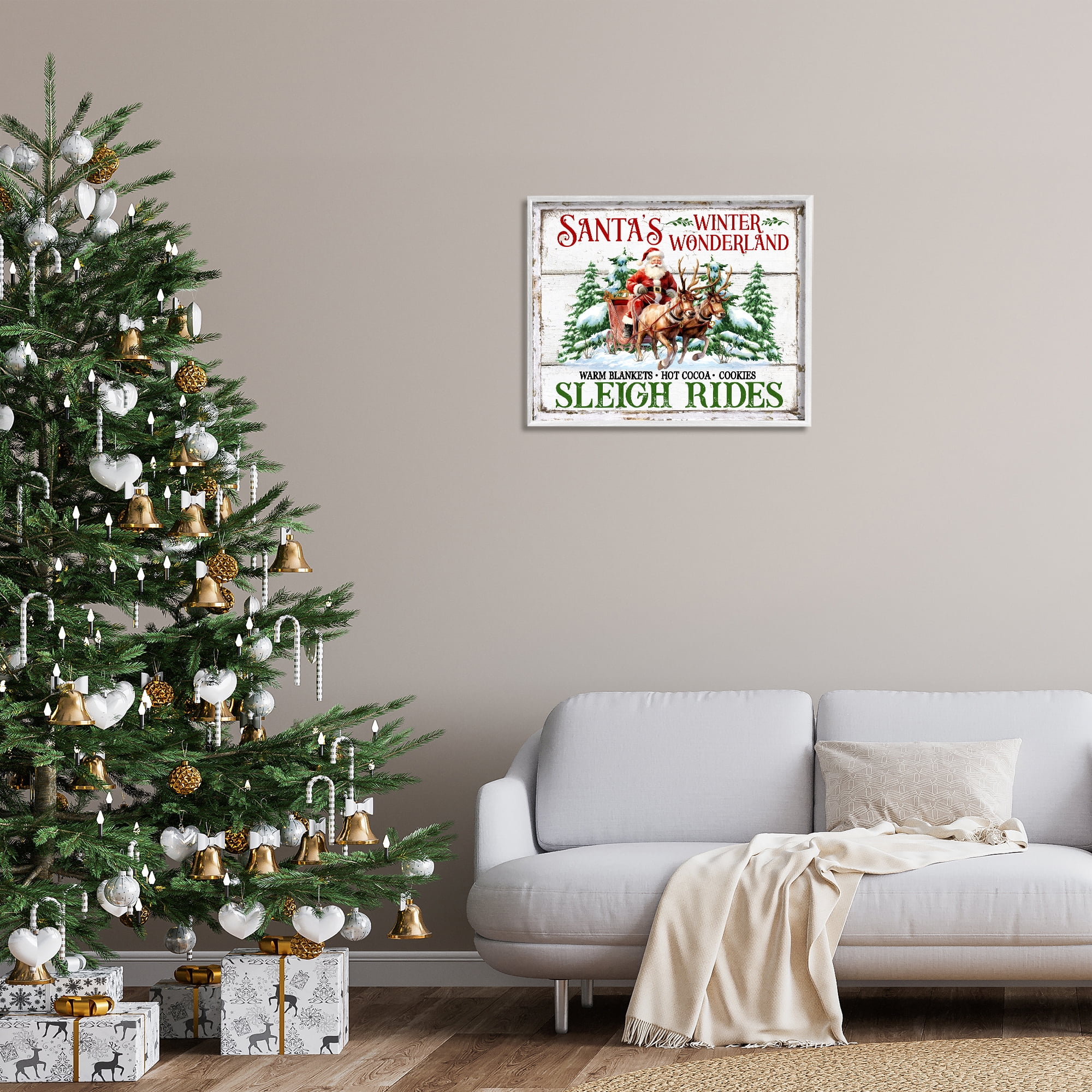 Stupell Industries Winter Wonderland Sleigh Rides Holiday Painting White Framed Art Prints Wall Art, 30 x 24