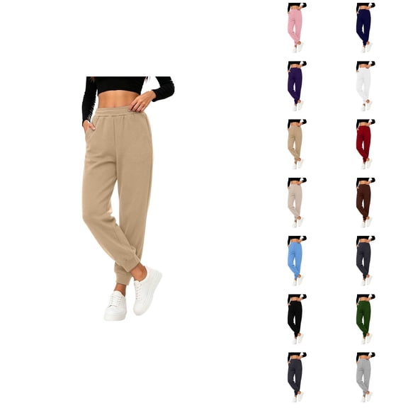 Joggers for Women Solid Color Elastic High Waist Casual Athletic Tapered Pants with Pockets Womens Sweatpants