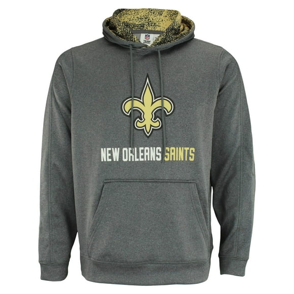 Zubaz NFL Men's Heather Grey Fleece Hoodie With Static Colored Hood Pro Football Hoodie New Orleans Saints SMALL