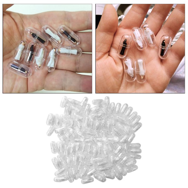 100 piezas de plástico Mini cápsula villano persona píldora contenedor Macarena Botella de estatuilla blanco