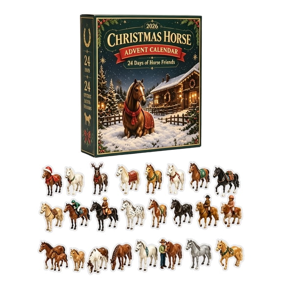 2026 Christmas Horse Advent Calendar, 24 Day Countdown Blind Box with 2D Flat Acrylic Horse Ornaments, Equestrian Hanging Decor for Tree Wall Desktop Gift