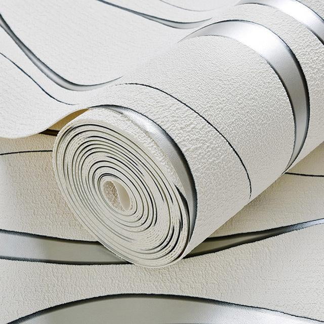Modern Wallpaper rolls white tan cream brown Textured wave stripes wavy lines 3D 