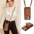 thumbnail image 3 of Phone Case for iPhone 16 Pro Max Wallet Cell Cover with Crossbody Strap, Ring Stand RFID Blocking Credit Card Holder Shockproof Drop Protective Case for iPhone 16 Pro Max Women Girls, Brown, 3 of 10