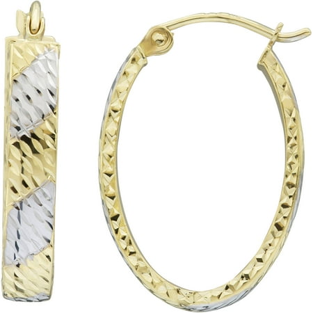 Simply Gold 10kt Yellow Gold with White Rhodium Diamond-Cut Flat Hoop Earrings