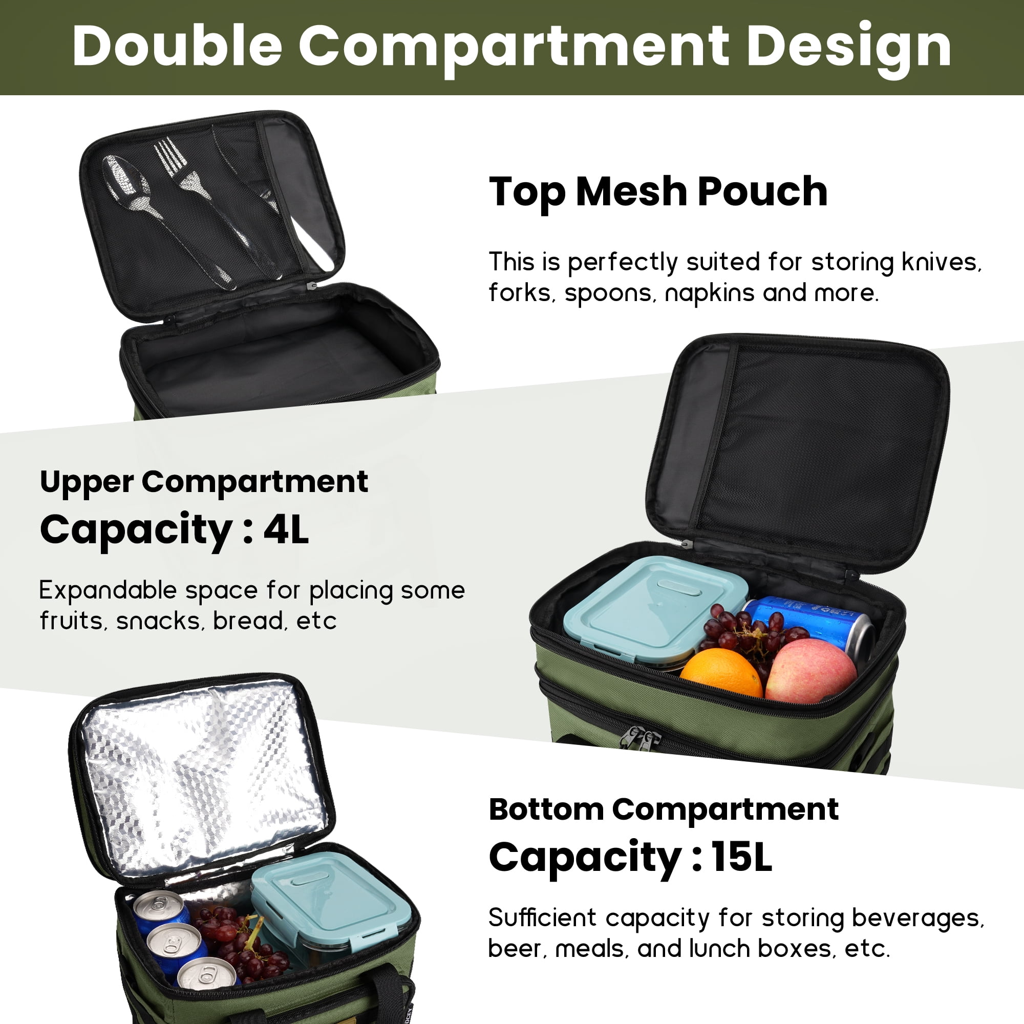 CODCEY Tactical Heavy Duty Insulated Expandable Double Deck Leakproof Large Reusable Lunch Bag Cooler