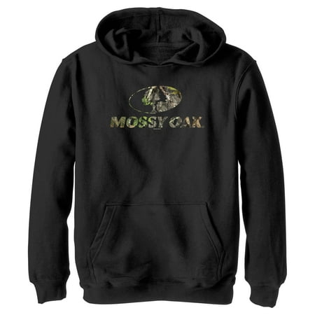 Boy s Mossy Oak Tree Filled Logo Pull Over Hoodie Black Small