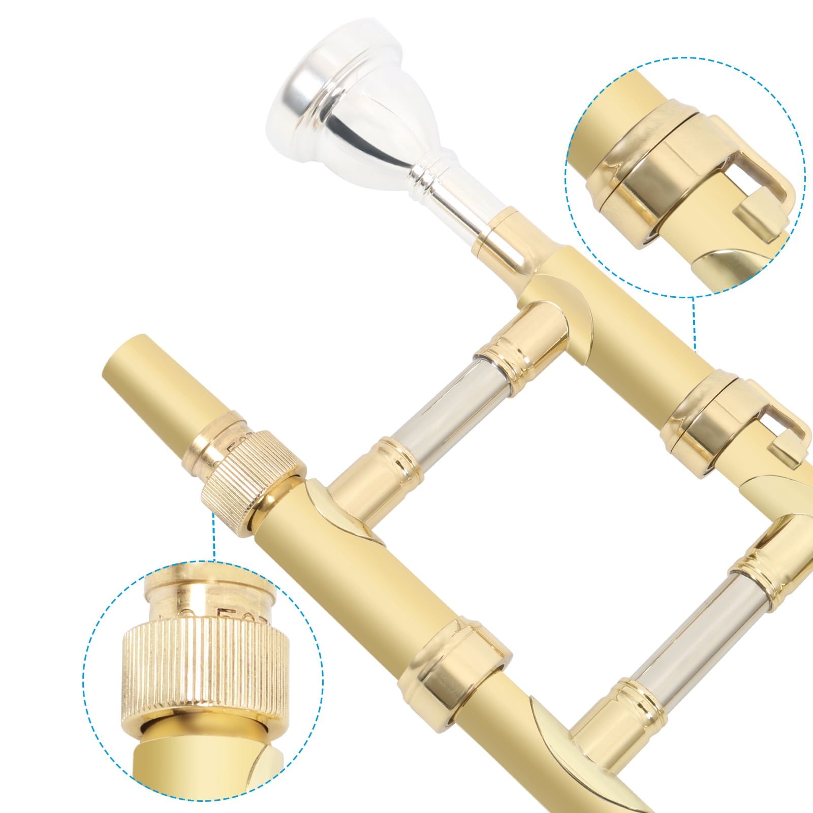 EASTROCK Bb Tenor Slide Trombone Golden B Flat Brass Plated 12.5mm diameter 200mm horn mouth with Hard Case Mouthpiece Gloves