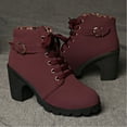 thumbnail image 5 of Women's Ankle Boots Thick Mid Heel Lace Up Round Toe Platform Ankle Booties Solid Versatile Comfortable Combat Boots (Wine,40), 5 of 8
