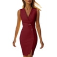 thumbnail image 2 of BRGZLK Womens Solid Color V Neck Sleeveless Split Style Business Ruched Work Pencil Dress 2026 Trendy Clothes Outfits, 2 of 6