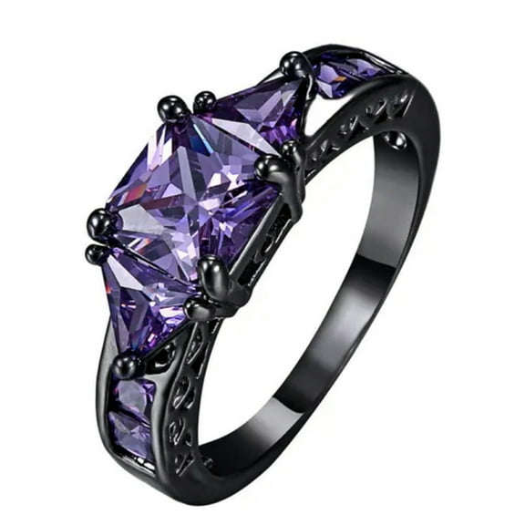 8*8mm Purple Zirconia Band Women's 10KT Black Gold Filled Wedding Ring Size 6-10
