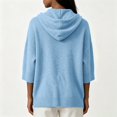 thumbnail image 5 of Pullover Sweaters for Women Hooded Side Slit Ribbed 3/4 Batwing Sleeve Sweaters Soft Ribbed Knitted Drawstring Sweatshirts Trendy Sweatshirts Daily Office Work Travel Outfits, Sky Blue XL, 5 of 5
