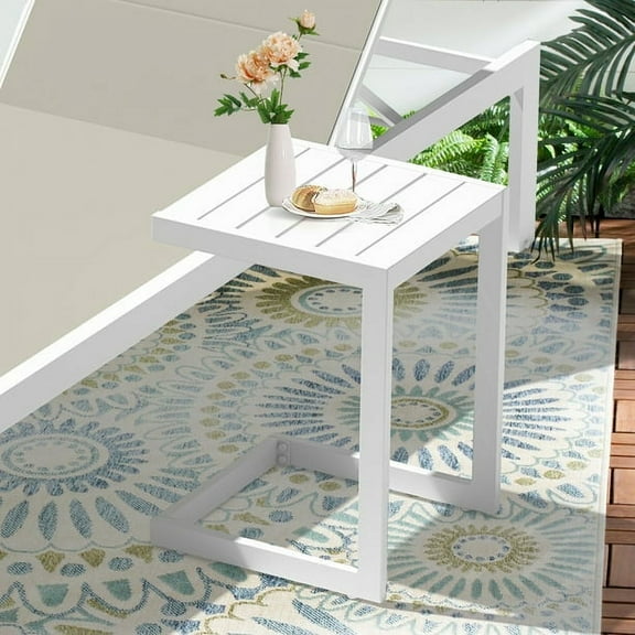 Ulax Furniture 15 "(W) x14.6" (D) Outdoor Aluminum Side Table Indoor C Shaped End Table, White