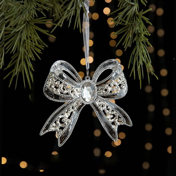 Elegant Transparent Acrylic Christmas Ornament - Sparkle Bow Pendant for Tree