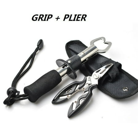 Stainless Steel Straight Handle Fish Controller   Multifunction Lure Pliers Fishing Kit Color:black