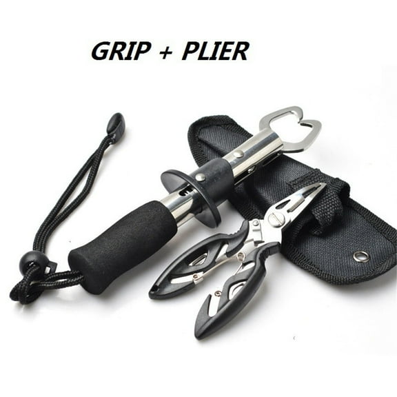 Stainless Steel Straight Handle Fish Controller   Multifunction Lure Pliers Fishing Kit Color:black