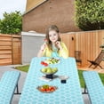 thumbnail image 4 of Ovzne Outdoor Courtyard Waterproof Table Cover Three-Piece Set - Elastic Picnic Tablecloth With Back Flannel, Pvc Vinyl Material, Includes 1 Table Cover 2 Bench Covers, 4 of 5