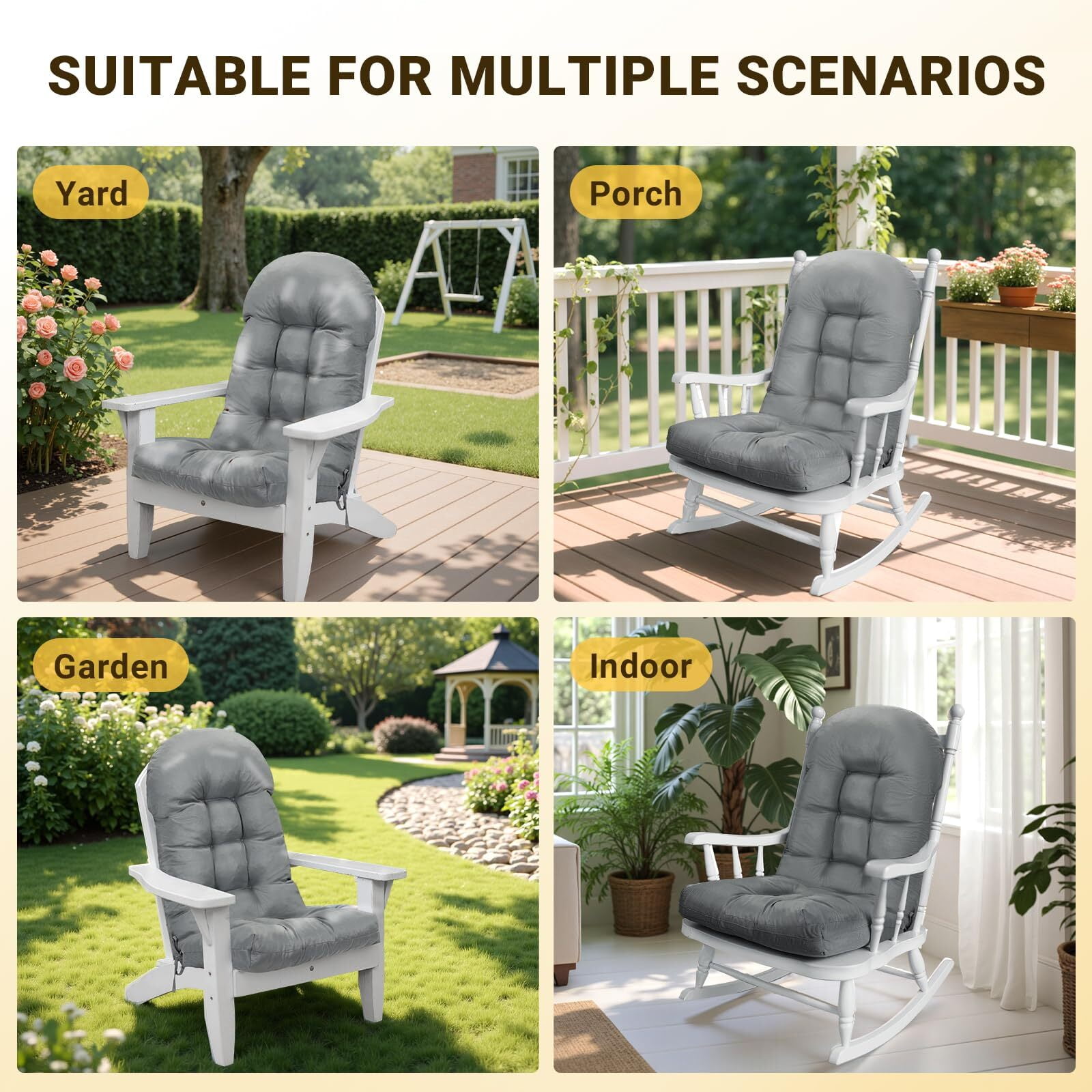 Outdoor High Back Chair Cushion Upgraded Thickened Water-Repellent & Fade-Resistan Patio Chair Cushions For Outdoor Furniture, 44" x20" x4" 1PC Gray