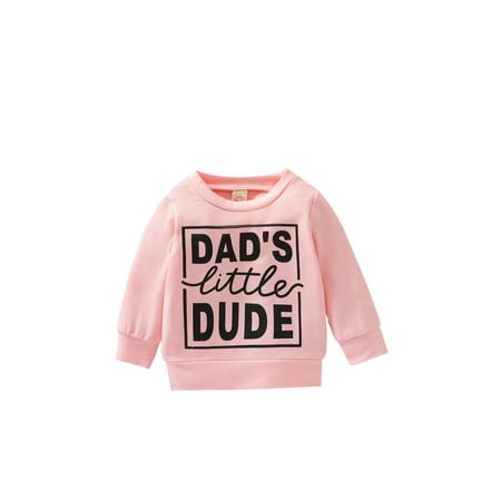 

IZhansean Newborn Baby Boy Girl Long Sleeve Sweatshirt Pullover Dad s Little Dude Shirt Tops Infant Fall Winter Clothes Pink 0-3 Months