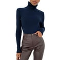 thumbnail image 2 of Ribbed Sweaters for Women Cute High Neck Knitted Warm Fitted Sweater Royal Blue One size, 2 of 8