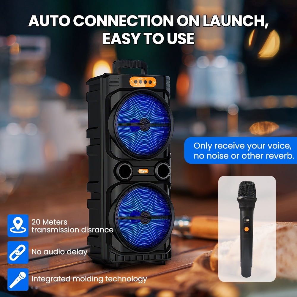 PEPWELL Portable Bluetooth Party Speaker Dual 8 Inch Woofers 2000W Peak Power - DJ RGB Lights, TWS Stereo, Bluetooth 5.3, Wireless Mic, Karaoke Machine, FM Radio, USB TF AUX, Heavy Bass Subwoofer