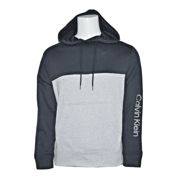 Calvin Klein Fleece Long Sleeve Hoodie Sweatshirt Pullover, Gray/Black, Sz S