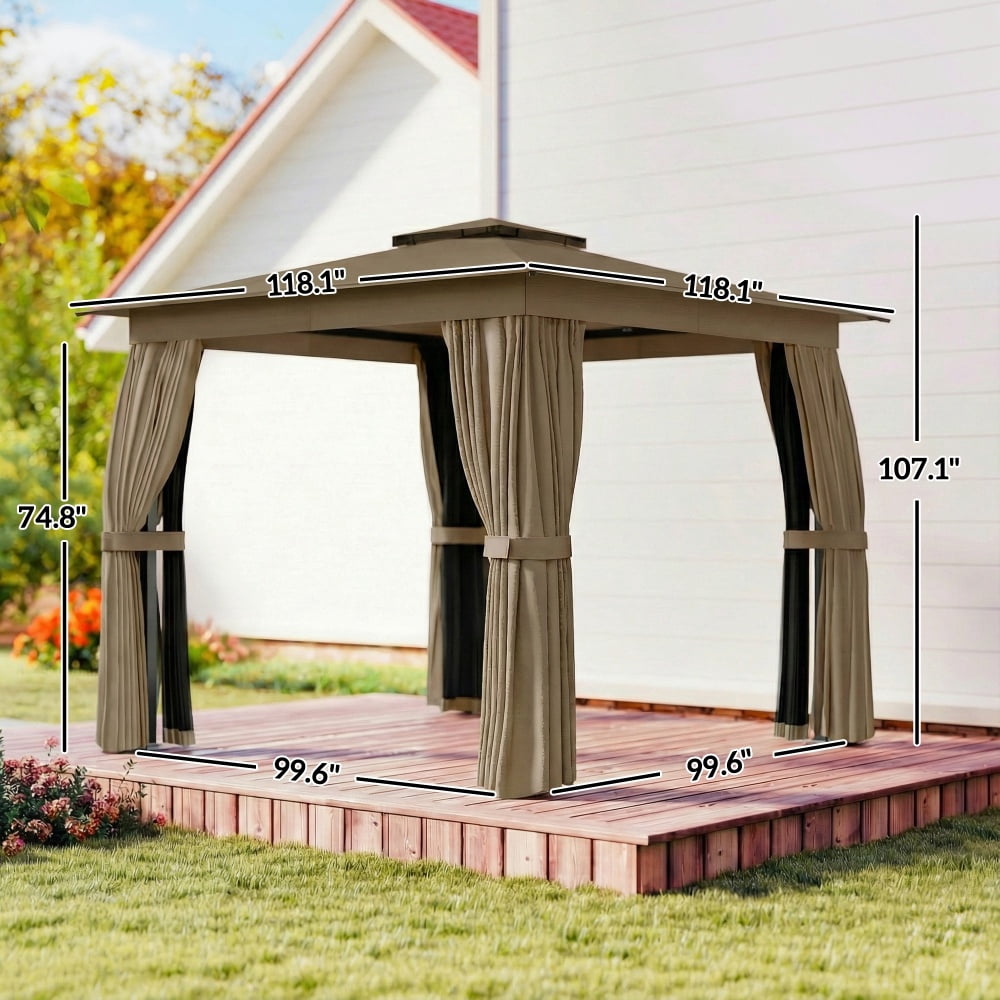 Khaki Finish Wood Gazebo - Natural Wood Outdoor Pavilion with Neutral Tone for Patio, Lawn & Outdoor Entertaining