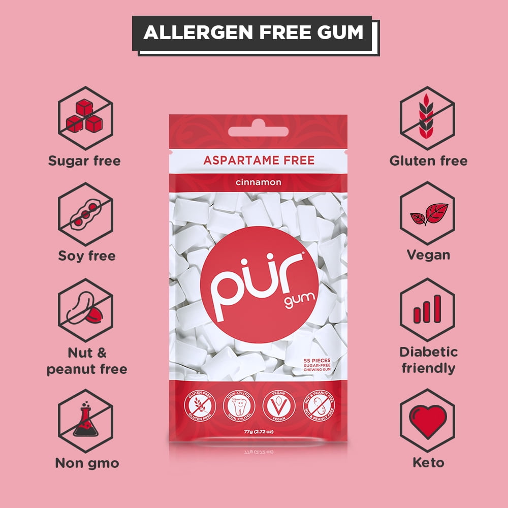 Pur Gum Cinnamon and more! Aspartame Free 2.8 Oz 57 Pieces Chewing Gum
