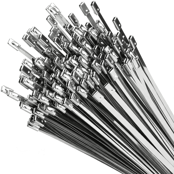 ZHZFKQ 14 Inch Metal Zip Ties (100 Pack), 304 Stainless Steel Heavy Duty Zip Ties, 300Lbs Tensile Strength, Multi-Purpose Self-Locking Cable Ties for Exhaust Wrap, Outdoor and Canopy Etc