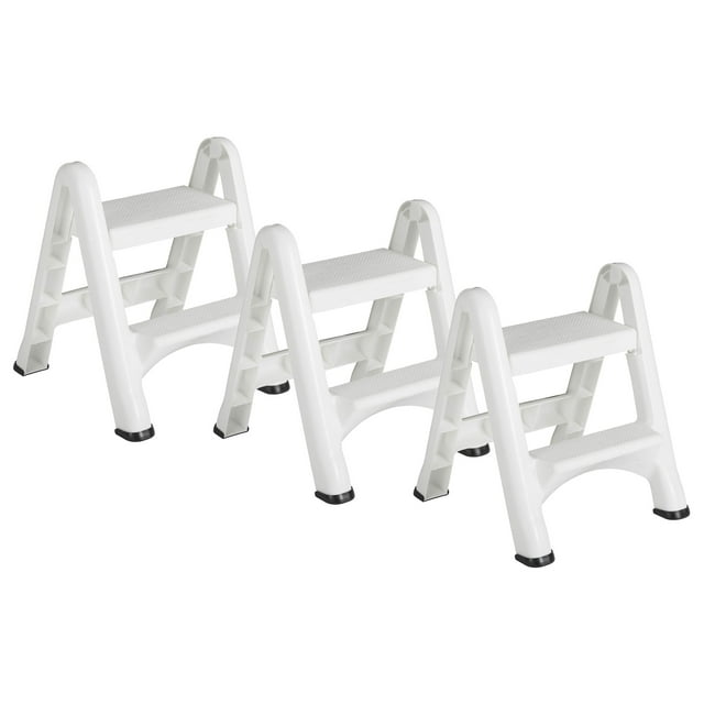 Rubbermaid Marchepied Pliant 2 Marches avec Patins, Blanc (3 Pack)