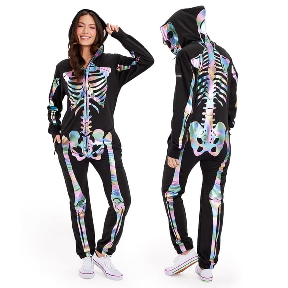 Mono con diseño de esqueleto iridiscente de Elfos borrachos para mujer, talla XL