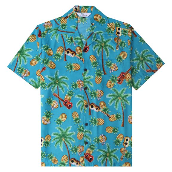 Men's Hawaiian Shirts Beach Button Down Casual Short Sleeve Shirt Turquoise 4XL
