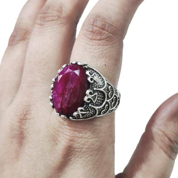 AAA Ruby Corundum Mens Ring, Natural Ruby Corundum Ring, July Ring, Silver Jewelry, 925 Silver Ring, Gift, Heavy Mens Ring, Arabic Design, Ottoman Style Ring, Christmas, Turkey Mens Signet Ring