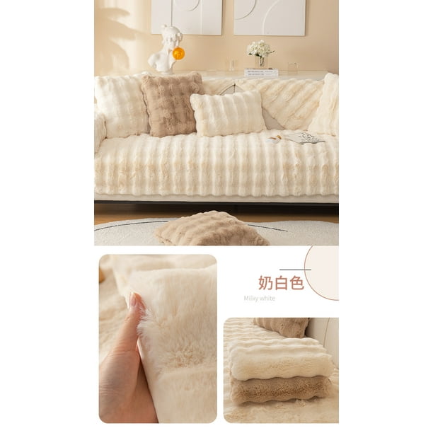 Rabbit Plush Sofa Cover L Shape 1 2 3 4 Seater Sofa Cover Corner Sofa U Shape 2023 New Universal Non Slip Sofa Protector Super Soft Sofa Throw Milky White 90 x 90 cm Walmart