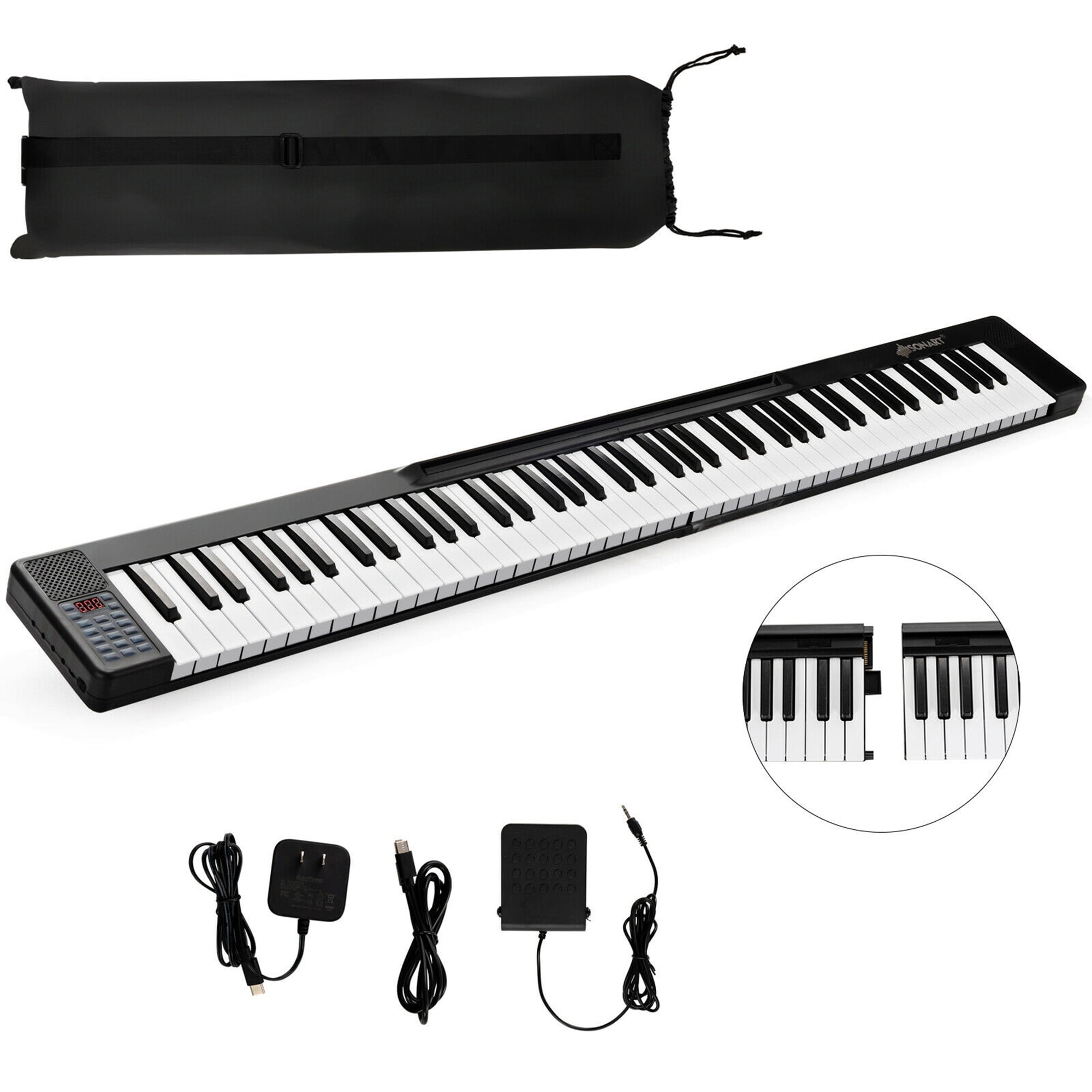 Finger Dance Folding Piano Electric Piano Keyboard with Stand Full Size Upgrade Wood Grain Touch Sensitive 88 Keys Digital Piano with Bluetooth MIDI Portable Piano Keyboard for Beginners （Deep Black） 