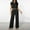 01 Black, variant on YueHuiYing Fashion Women Solid Color Loose Tight Waist Round Neck Short Sleeves Straight Cylinder Pants Sets